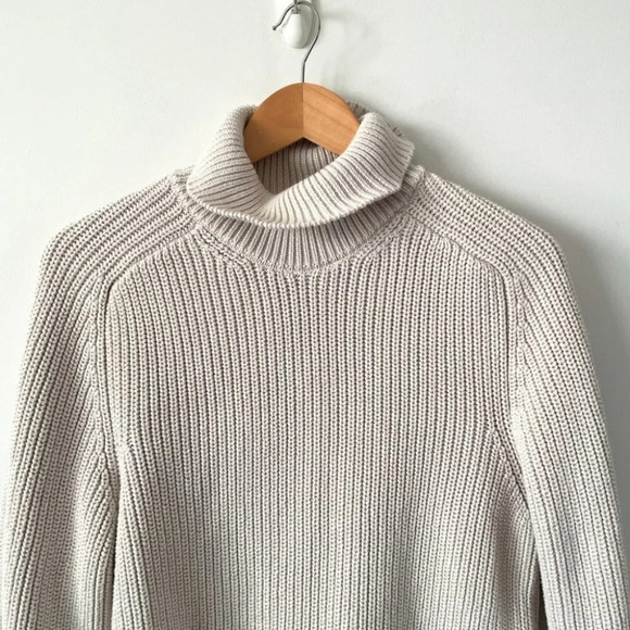 Zara Heavy Ribbed Knit Turtleneck Sweater  Cotton Ecru Cream Size Large - Picture 3 of 6